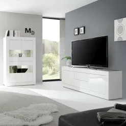 Mobile porta TV 210x66h cm 2 ante 2 cassetti bianco lucido Eternity