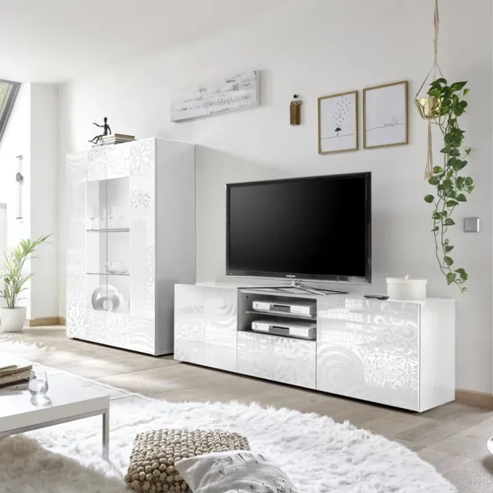 Mobile porta TV 181x57h cm 2 ante 1 cassetto bianco lucido Paradise