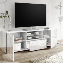 Mobile porta TV 181x57h cm 2 ante 1 cassetto bianco lucido Paradise