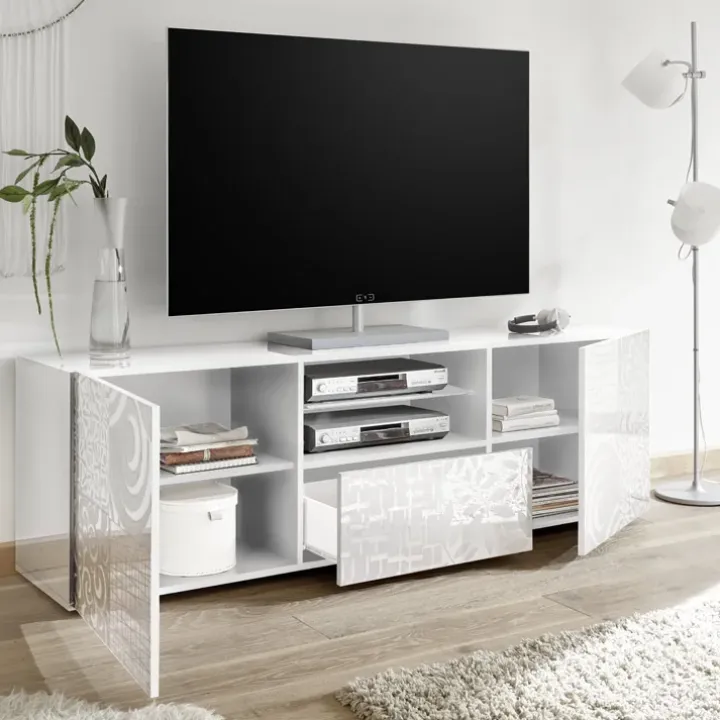 Mobile porta TV 181x57h cm 2 ante 1 cassetto bianco lucido Paradise