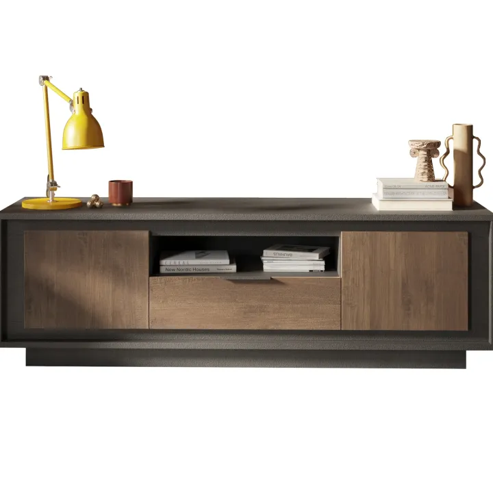 Mobile porta TV 184x58h cm 2 ante 1 cassetto antracite rovere scuro Deluxe