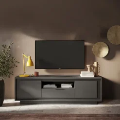 Mobile porta TV 184x58h cm 2 ante 1 cassetto antracite Deluxe