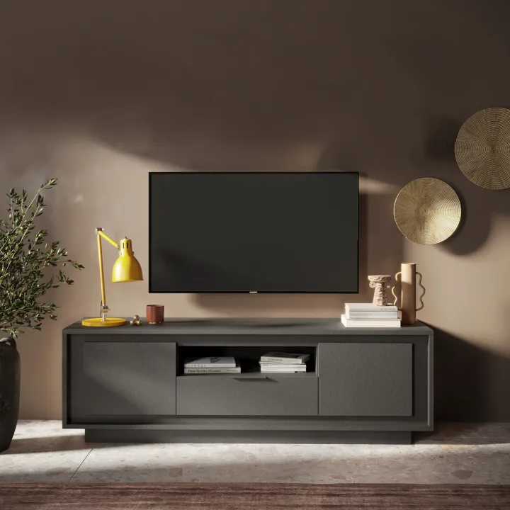 Mobile porta TV 184x58h cm 2 ante 1 cassetto antracite Deluxe