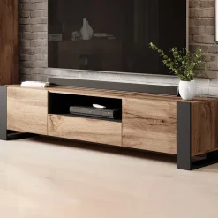 Mobile porta TV 180x48h cm 2 ante 1 cassetto legno antracite Tampere