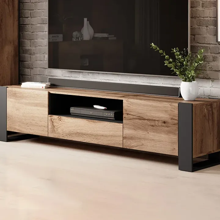 Mobile porta TV 180x48h cm 2 ante 1 cassetto legno antracite Tampere