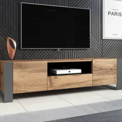 Mobile porta TV 180x48h cm 2 ante 1 cassetto legno antracite Tampere