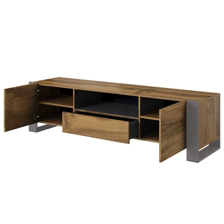 Mobile porta TV 180x48h cm 2 ante 1 cassetto legno antracite Tampere