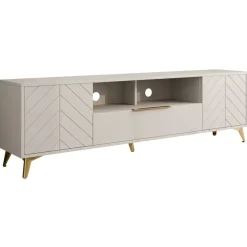 Mobile porta TV 204x60h cm 2 ante 2 cassetti 2 vani a giorno beige con frontali serigrafati Miriam