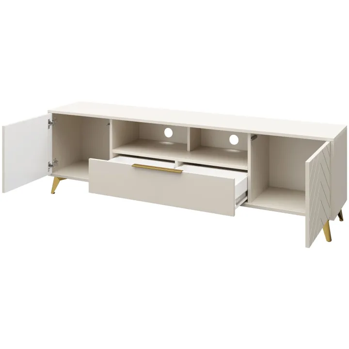 Mobile porta TV 204x60h cm 2 ante 2 cassetti 2 vani a giorno beige con frontali serigrafati Miriam
