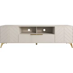 Mobile porta TV 204x60h cm 2 ante 2 cassetti 2 vani a giorno beige con frontali serigrafati Miriam
