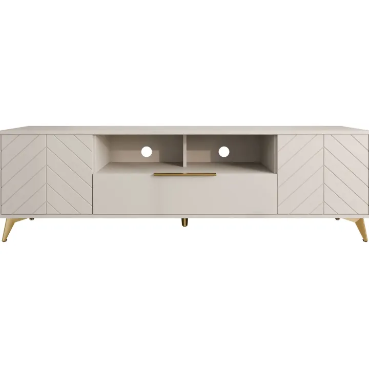 Mobile porta TV 204x60h cm 2 ante 2 cassetti 2 vani a giorno beige con frontali serigrafati Miriam