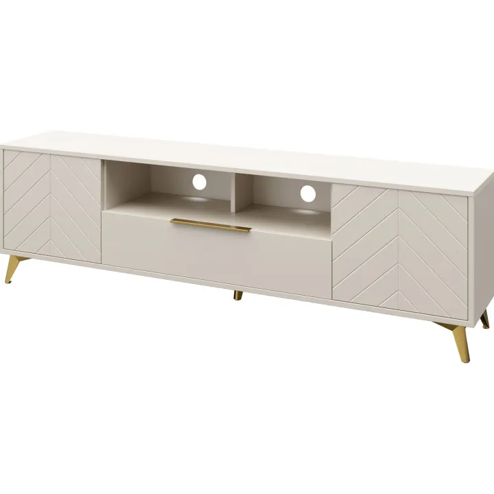 Mobile porta TV 204x60h cm 2 ante 2 cassetti 2 vani a giorno beige con frontali serigrafati Miriam