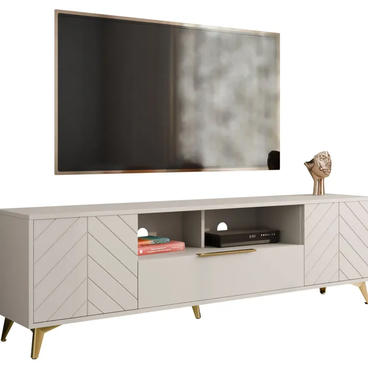 Mobile porta TV 204x60h cm 2 ante 2 cassetti 2 vani a giorno beige con frontali serigrafati Miriam