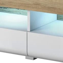 Mobile porta TV 208x48h cm 2 ante 4 cassetti bianco lucido rovere Tahiti