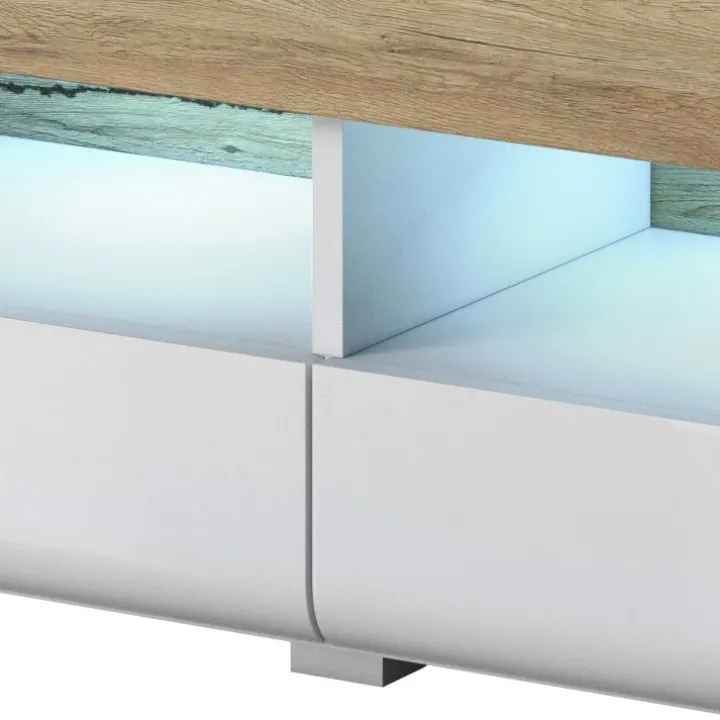 Mobile porta TV 208x48h cm 2 ante 4 cassetti bianco lucido rovere Tahiti