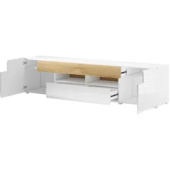 Mobile porta TV 208x48h cm 2 ante 4 cassetti bianco lucido rovere Tahiti