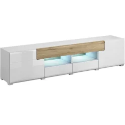 Mobile porta TV 208x48h cm 2 ante 4 cassetti bianco lucido rovere Tahiti
