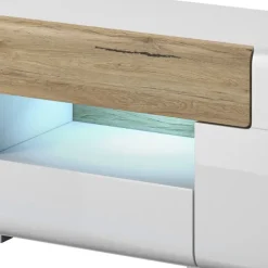 Mobile porta TV 208x48h cm 2 ante 4 cassetti bianco lucido rovere Tahiti