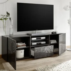 Mobile porta TV 181x57h cm 2 ante 1 cassetto soggiorno grigio laccato lucido Paradise