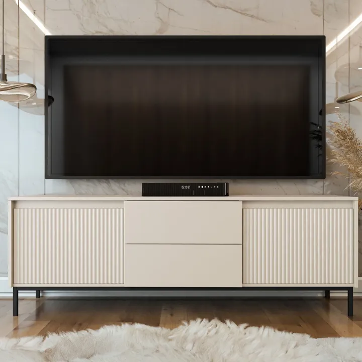 Mobile porta tv 174x60h cm 2 ante 2 cassetti cannettato beige Strike