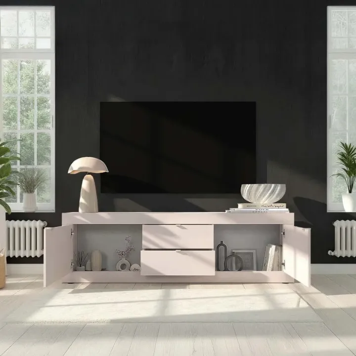 Mobile porta TV 210x66h cm 2 ante 2 cassetti beige cashmere Eternity