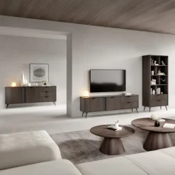 Mobile porta TV 195x61h cm 2 ante 2 cassetti soggiorno wengè nero Vesper