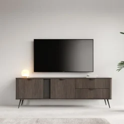 Mobile porta TV 195x61h cm 2 ante 2 cassetti soggiorno wengè nero Vesper