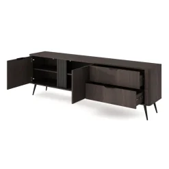 Mobile porta TV 195x61h cm 2 ante 2 cassetti soggiorno wengè nero Vesper