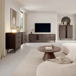 Mobile porta TV 195x61h cm 2 ante 2 cassetti soggiorno wengè nero Vesper