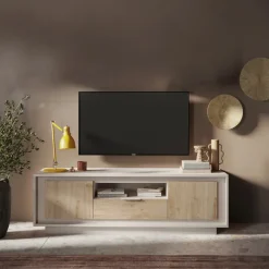 Mobile porta TV 184x58h cm 2 ante 1 cassetto beige rovere chiaro Deluxe