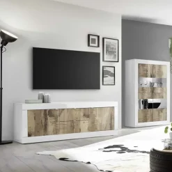 Mobile porta TV 210x66h cm 2 ante 2 cassetti bianco lucido pero Eternity