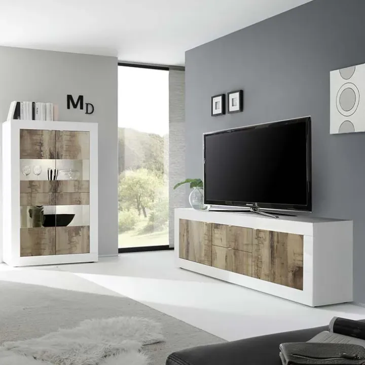Mobile porta TV 210x66h cm 2 ante 2 cassetti bianco lucido pero Eternity