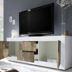 Mobile porta TV 210x66h cm 2 ante 2 cassetti bianco lucido pero Eternity