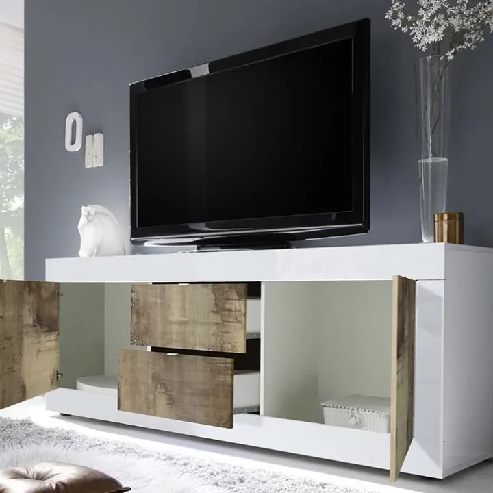 Mobile porta TV 210x66h cm 2 ante 2 cassetti bianco lucido pero Eternity