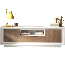 Mobile porta TV 184x58h cm 2 ante 1 cassetto bianco opaco rovere scuro Deluxe