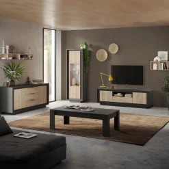 Mobile porta TV 184x58h cm 2 ante 1 cassetto antracite rovere chiaro Deluxe