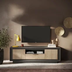 Mobile porta TV 184x58h cm 2 ante 1 cassetto antracite rovere chiaro Deluxe