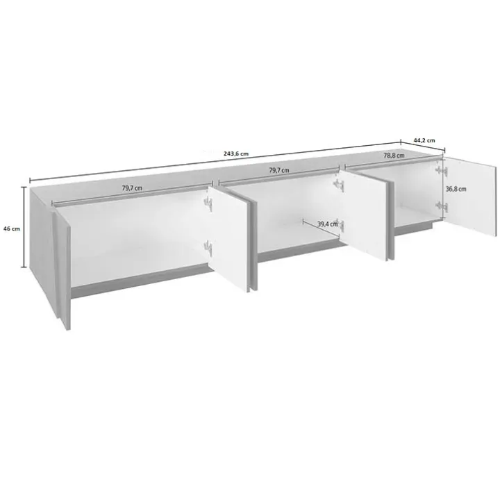 Mobile porta TV 244x46h cm 6 ante cemento Zenzero Gihome®