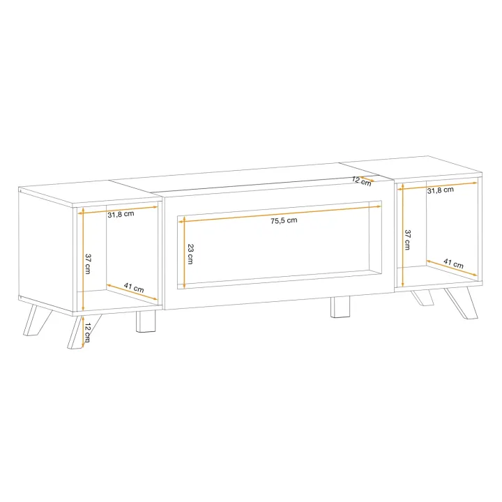 Mobile porta TV 160x52h cm 2 ante con biocamino noce con stampa nera Mendes