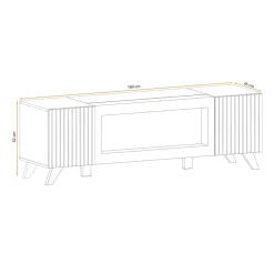 Mobile porta TV 160x52h cm 2 ante con biocamino noce con stampa nera Mendes