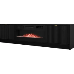 Mobile porta TV 182x48h cm 2 ante con caminetto elettrico nero cannettato Athena