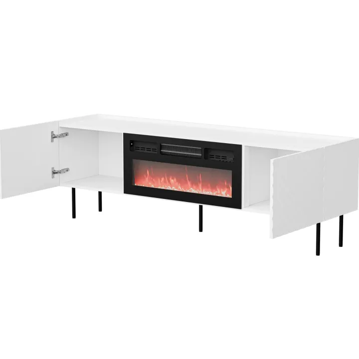 Mobile porta TV 181x59h cm 2 ante con caminetto elettrico con frontali decorati bianco Daniele