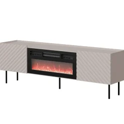 Mobile porta TV 181x59h cm 2 ante con caminetto elettrico con frontali decorati beige Daniele