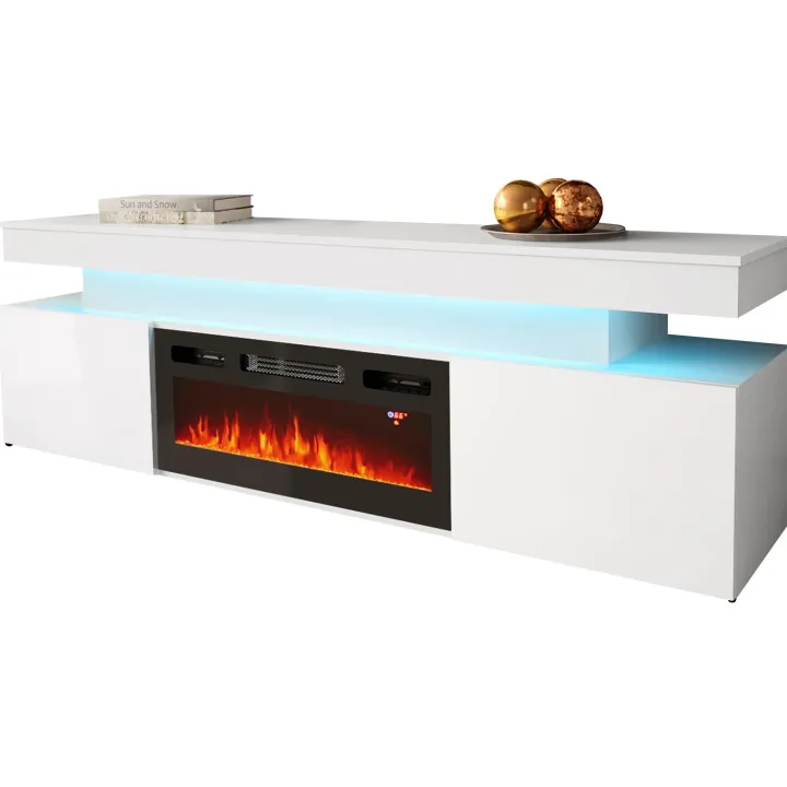 Mobile porta TV 190x59h cm 2 ante con caminetto elettrico con LED bianco Lumus