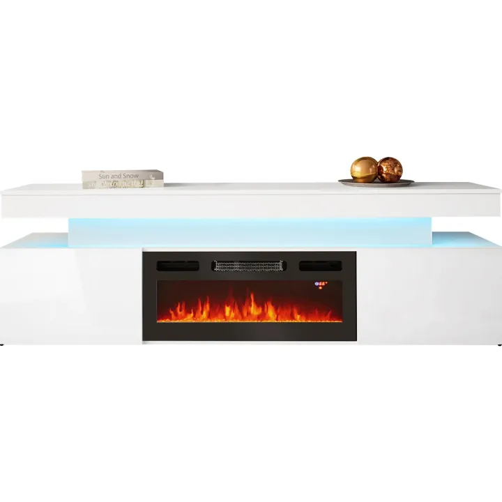 Mobile porta TV 190x59h cm 2 ante con caminetto elettrico con LED bianco Lumus