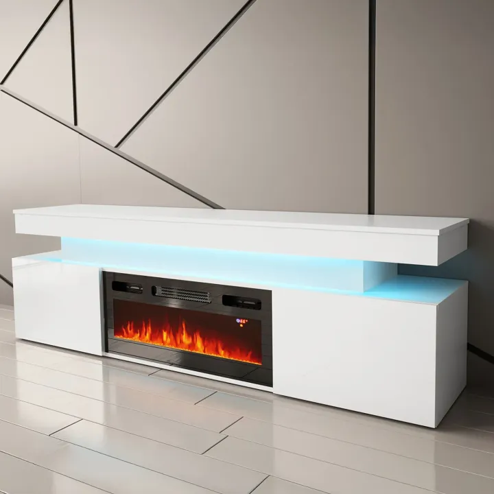 Mobile porta TV 190x59h cm 2 ante con caminetto elettrico con LED bianco Lumus