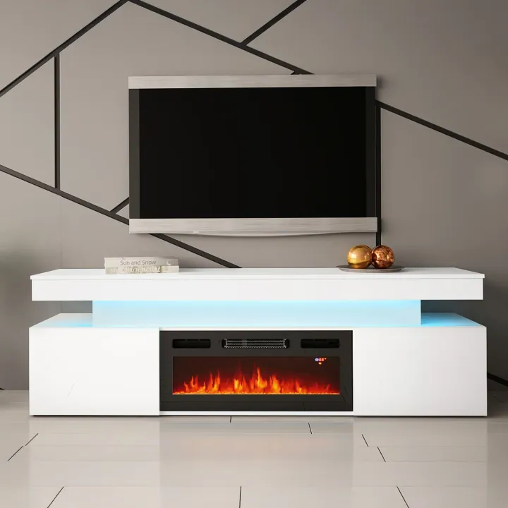 Mobile porta TV 190x59h cm 2 ante con caminetto elettrico con LED bianco Lumus