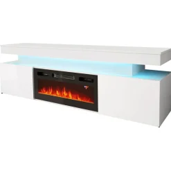 Mobile porta TV 190x59h cm 2 ante con caminetto elettrico con LED bianco Lumus