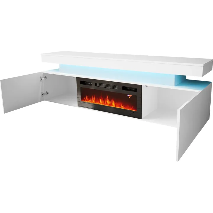 Mobile porta TV 190x59h cm 2 ante con caminetto elettrico con LED bianco Lumus