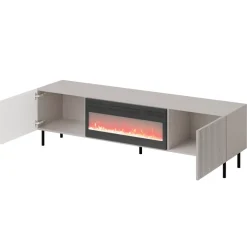Mobile porta TV 181x53h cm 2 ante con caminetto elettrico con frontali cannettati beige Ziggy
